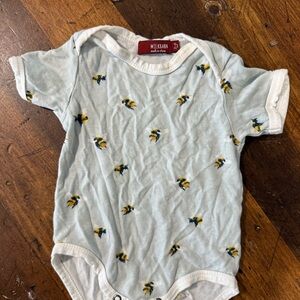 Milkbarn Light Blue and White Bodysuit with Bee Print